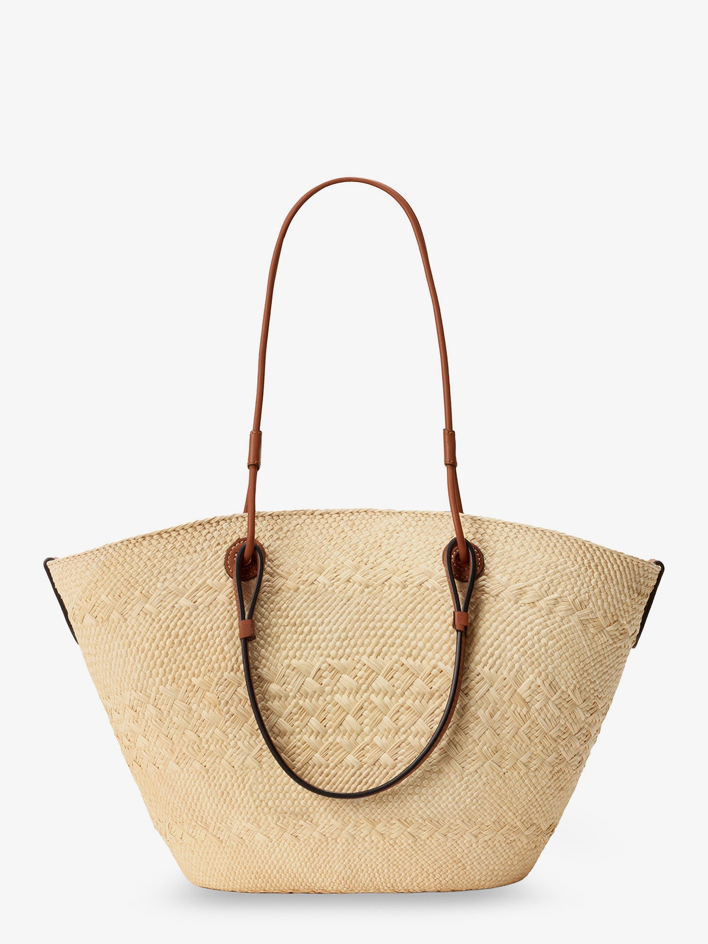 Paula's Ibiza -Anagram raffia and leather shoulder bag