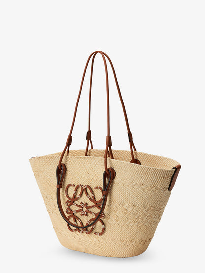 Paula's Ibiza -Anagram raffia and leather shoulder bag thumbnail