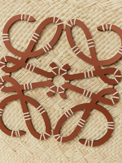 Paula's Ibiza -Anagram raffia and leather shoulder bag thumbnail