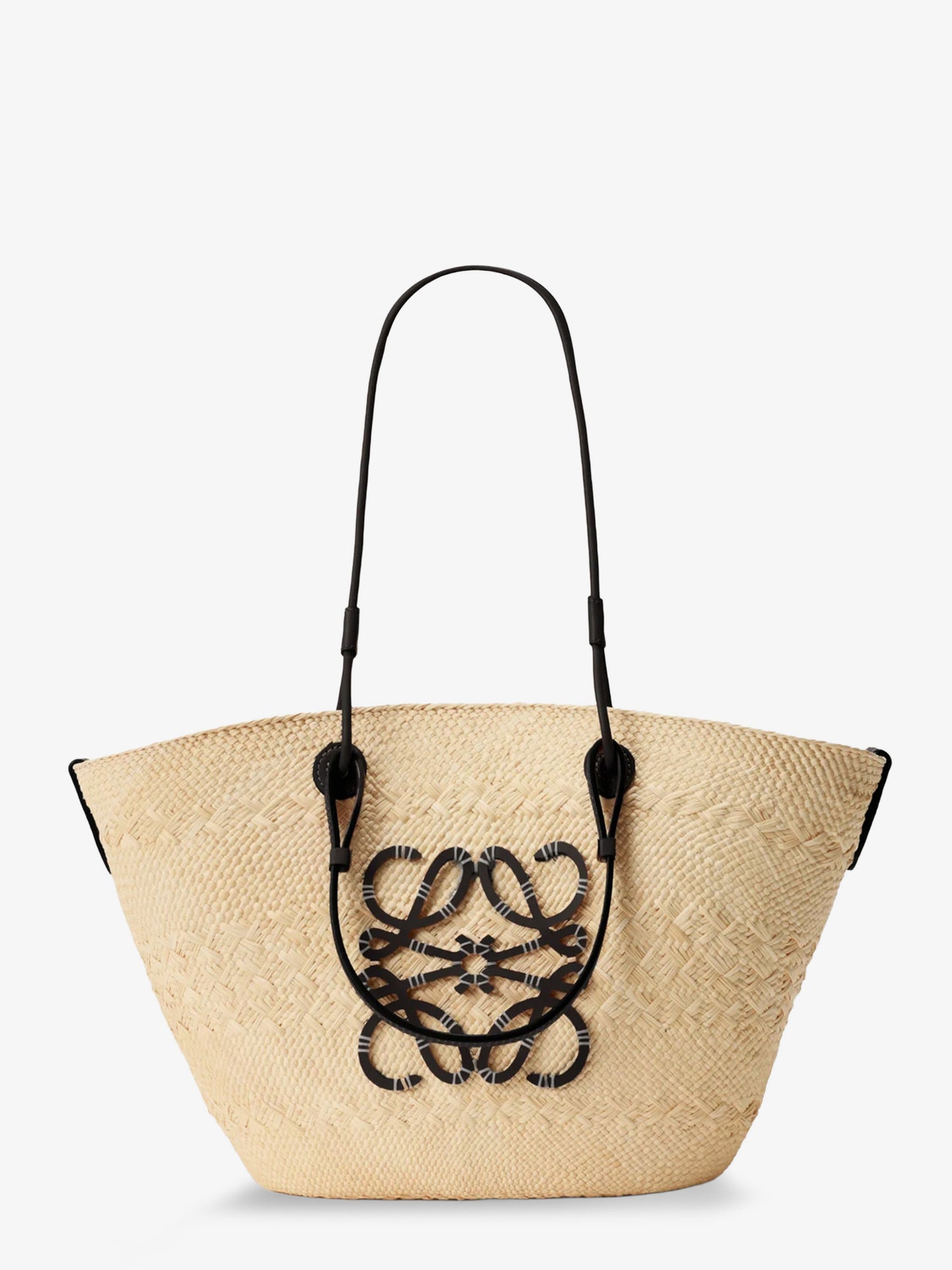 Paula's Ibiza Anagram leather and iraca palm shoulder bag