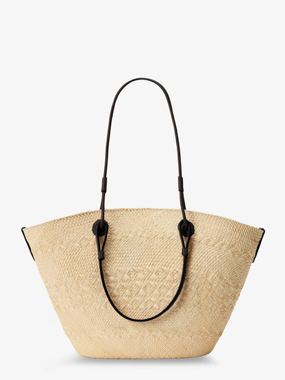 Paula's Ibiza Anagram leather and iraca palm shoulder bag thumbnail