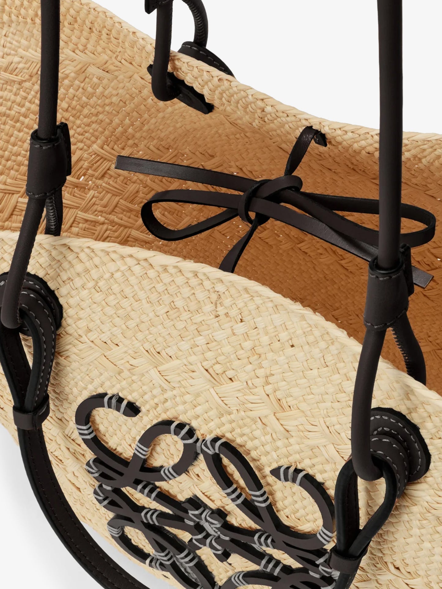Paula's Ibiza Anagram leather and iraca palm shoulder bag
