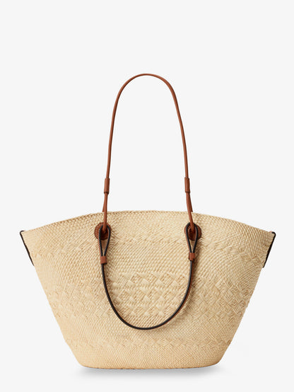 Paula's Ibiza leather and iraca palm shoulder bag thumbnail
