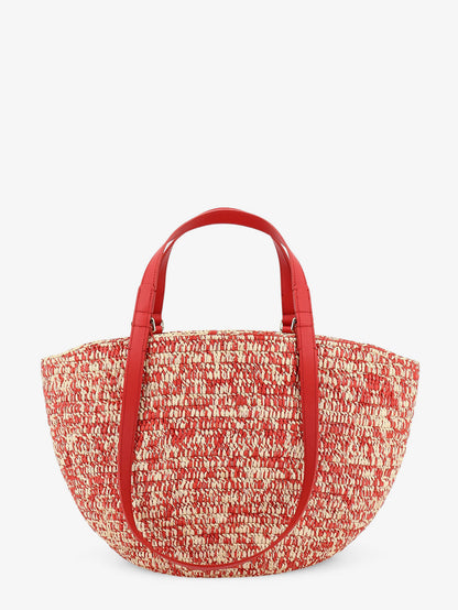 Paula's Ibiza -Medium Eclipse raffia and leather shoulder bag with 3D Anagram logo thumbnail