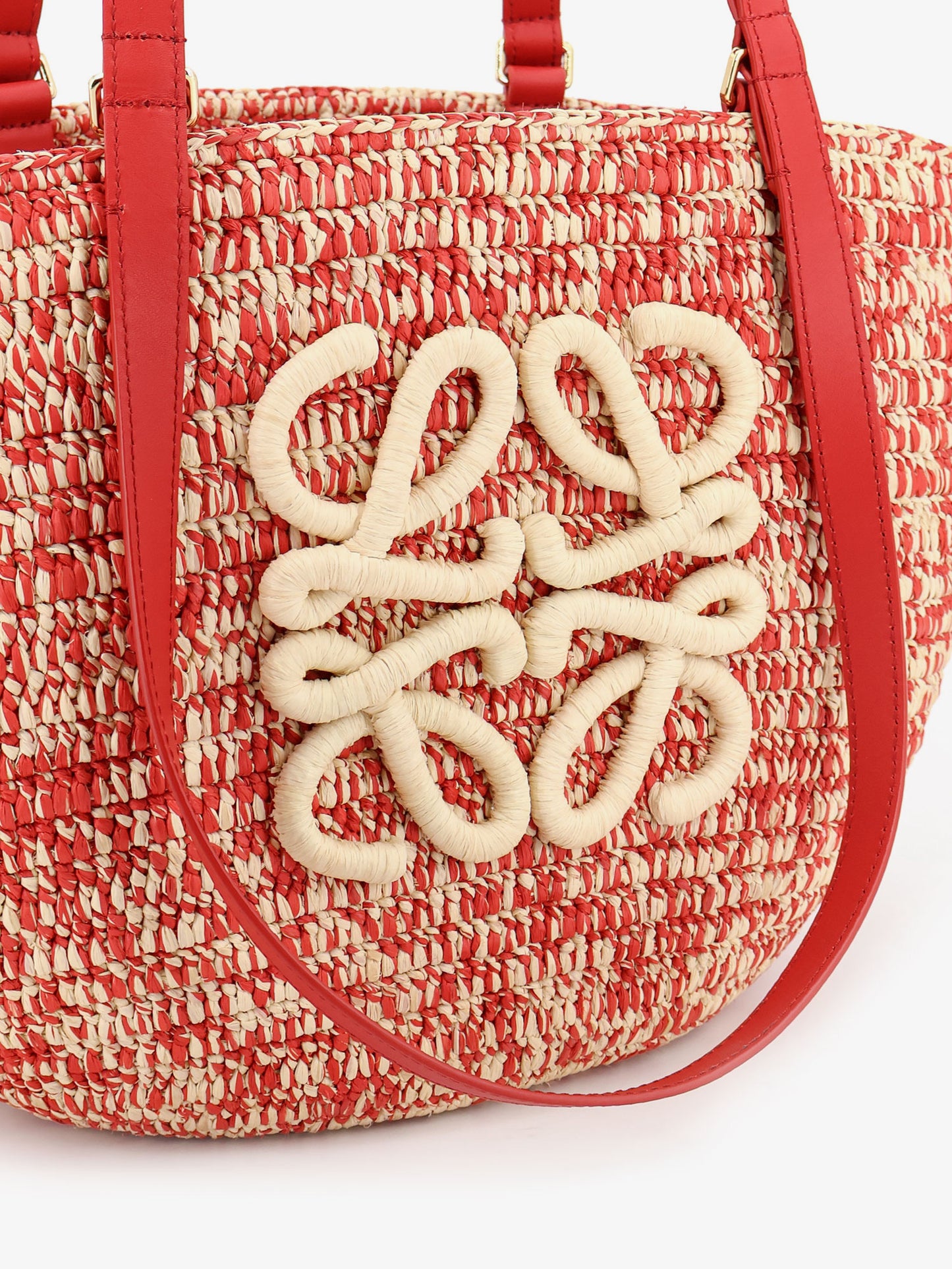 Paula's Ibiza -Medium Eclipse raffia and leather shoulder bag with 3D Anagram logo