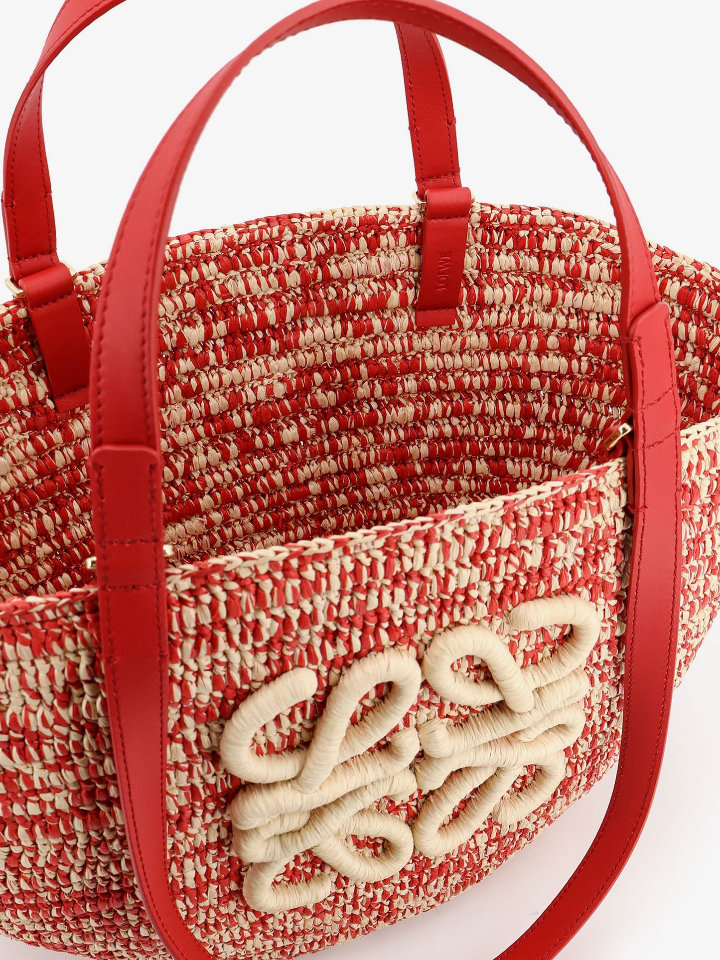 Paula's Ibiza -Medium Eclipse raffia and leather shoulder bag with 3D Anagram logo