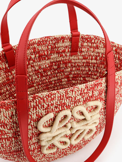 Paula's Ibiza -Medium Eclipse raffia and leather shoulder bag with 3D Anagram logo thumbnail
