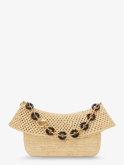 Paula's Ibiza -Ola Medium Raffia shoulder Bag with Metal Logo Lettering thumbnail