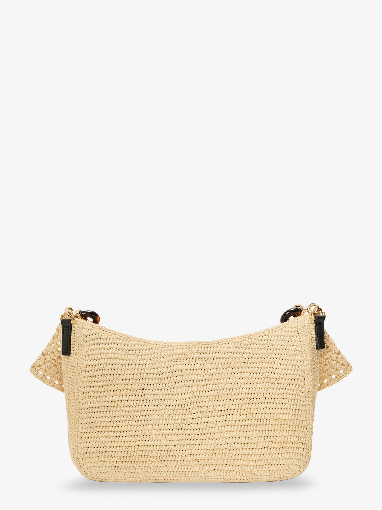 Paula's Ibiza -Ola Medium Raffia shoulder Bag with Metal Logo Lettering