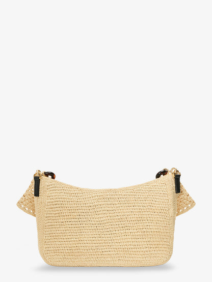 Paula's Ibiza -Ola Medium Raffia shoulder Bag with Metal Logo Lettering thumbnail