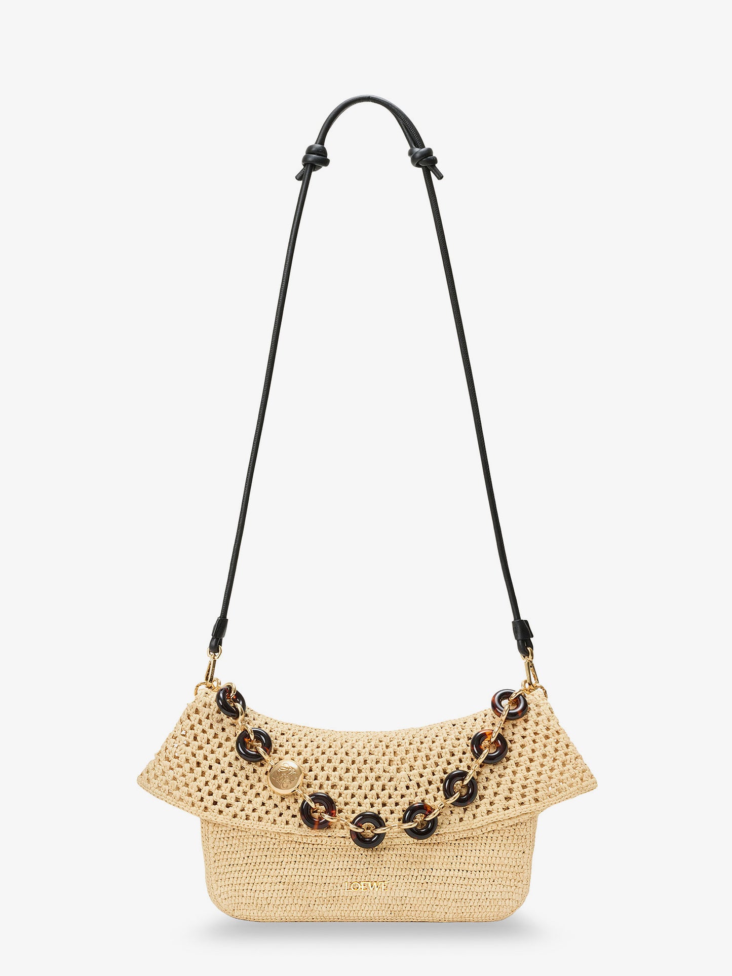 Paula's Ibiza -Ola Medium Raffia shoulder Bag with Metal Logo Lettering