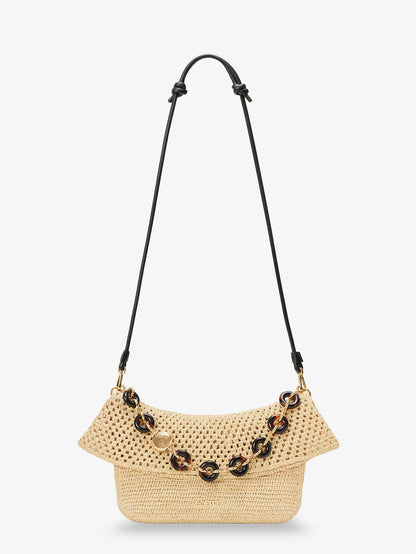 Paula's Ibiza -Ola Medium Raffia shoulder Bag with Metal Logo Lettering thumbnail