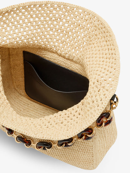 Paula's Ibiza -Ola Medium Raffia shoulder Bag with Metal Logo Lettering thumbnail