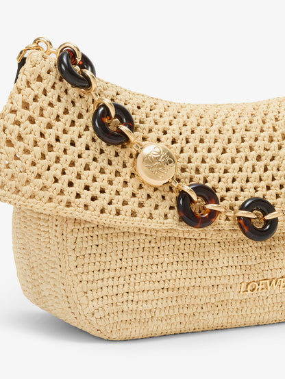 Paula's Ibiza -Ola Medium Raffia shoulder Bag with Metal Logo Lettering thumbnail