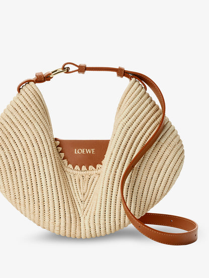 Paula's Ibiza-Swing leather and raffia shoulder bag thumbnail