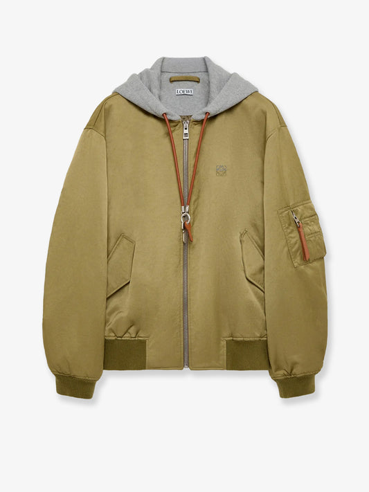 Technical fabric bomber with hood