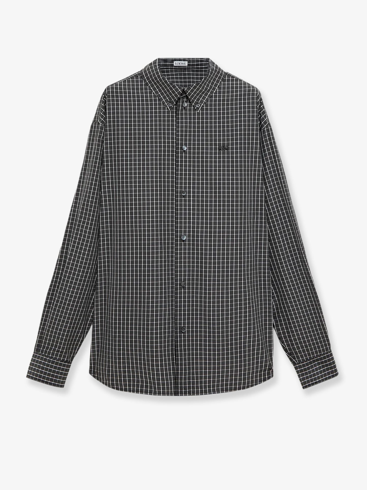Technical cotton shirt with all-over check pattern