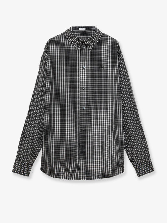 Technical cotton shirt with all-over check pattern