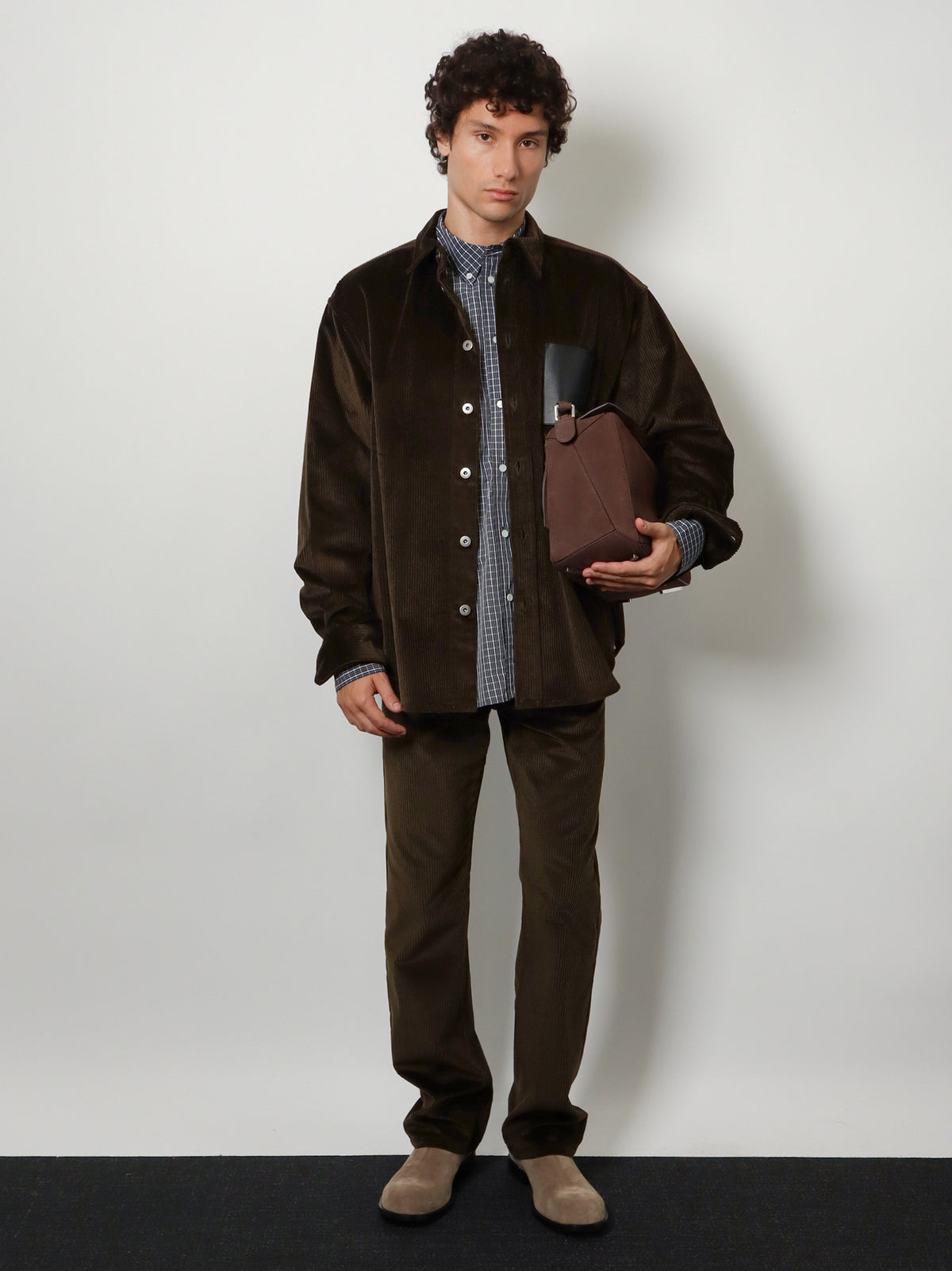 Technical cotton shirt with all-over check pattern