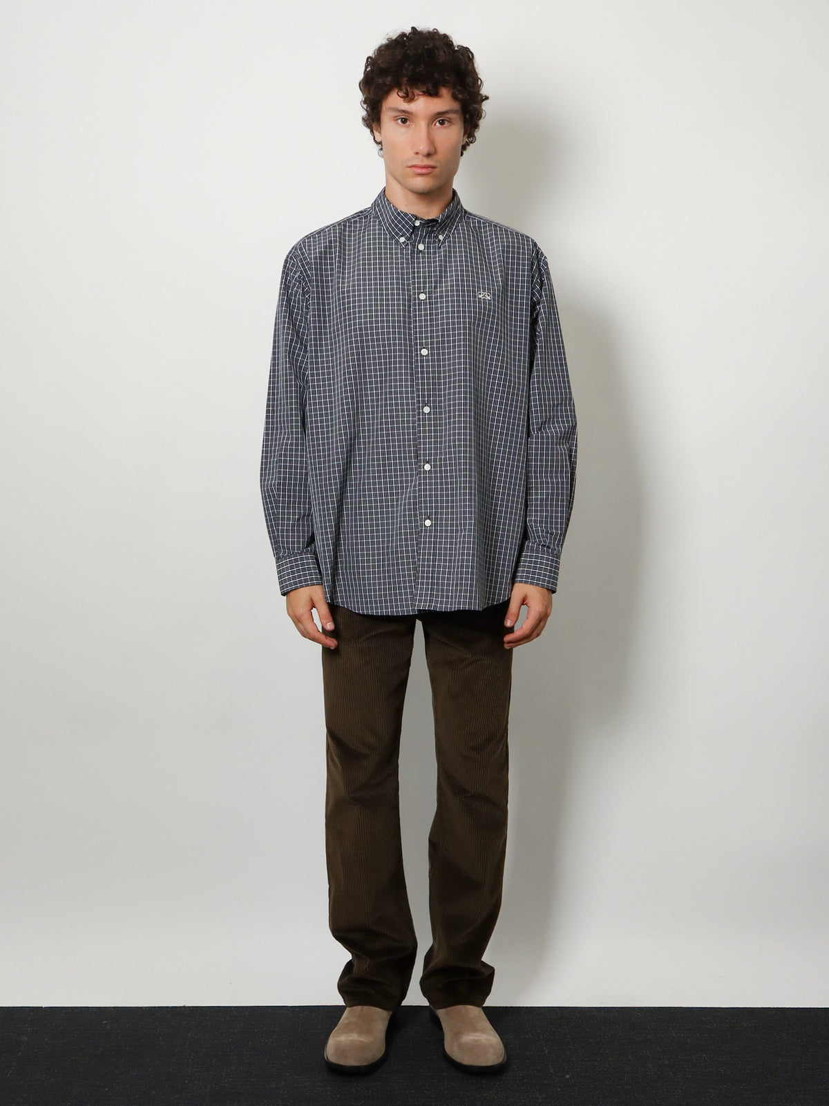 Technical cotton shirt with all-over check pattern