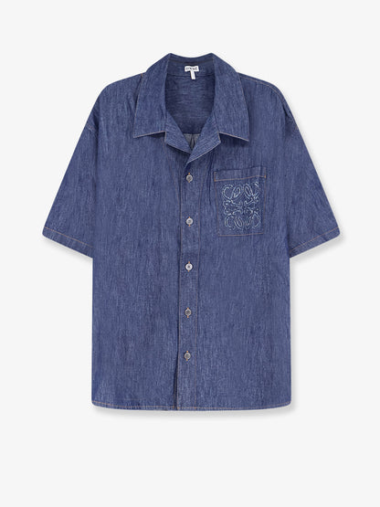 Camicia in blue denim con logo Anagram ricamato thumbnail