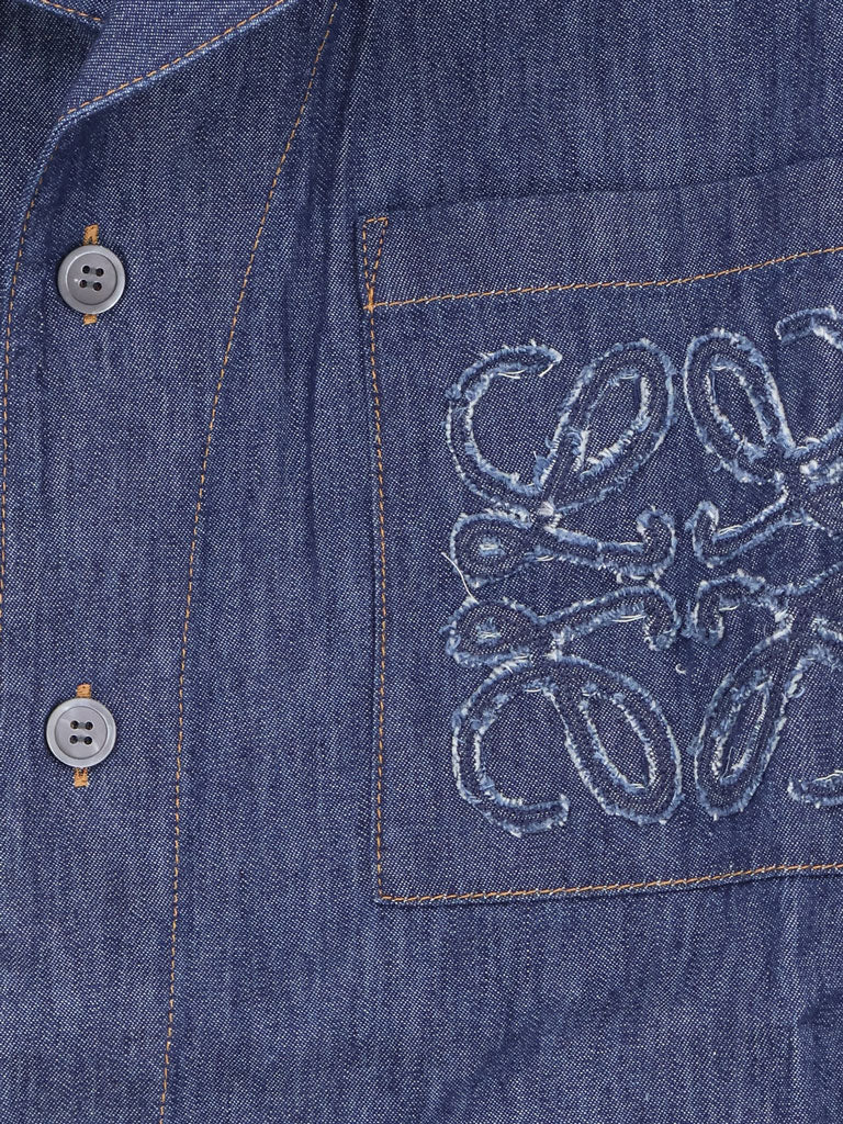 Camicia in blue denim con logo Anagram ricamato