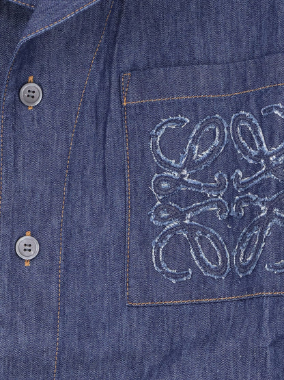 Camicia in blue denim con logo Anagram ricamato thumbnail