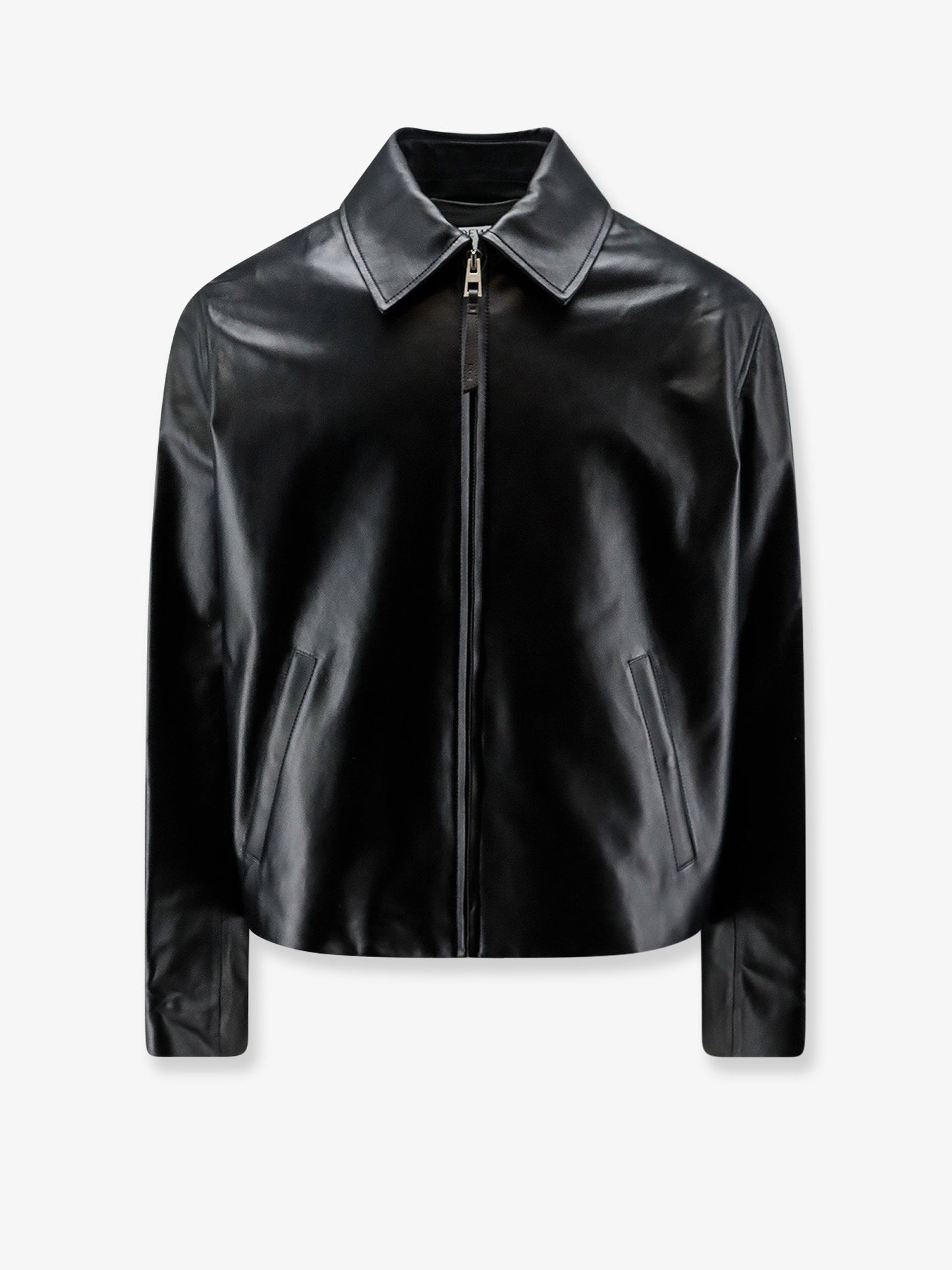 Leather jacket with back logo patch