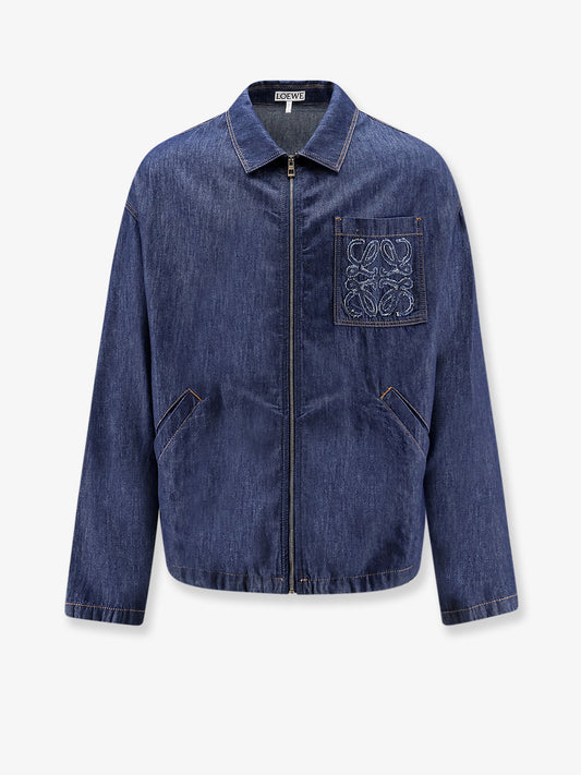 Blue denim jacket with embroidered Anagram logo