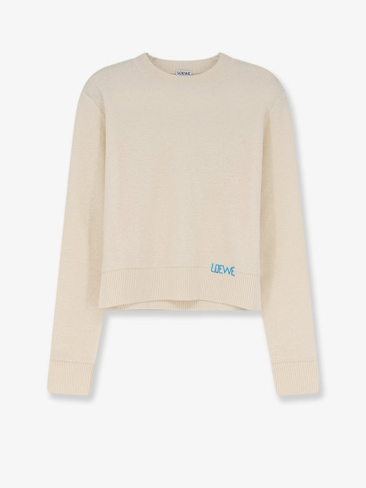 Wool sweater with contrasting embroidered logo on the bottom