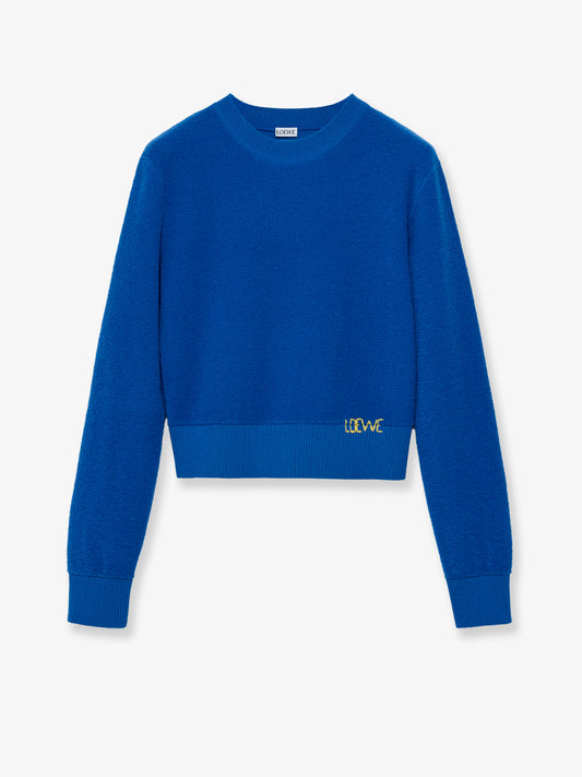 Wool sweater with contrasting embroidered logo at the bottom
