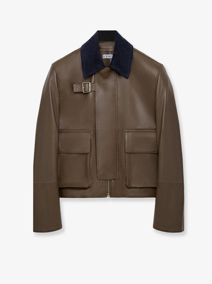 Lightweight nappa leather short jacket with a corduroy collar thumbnail