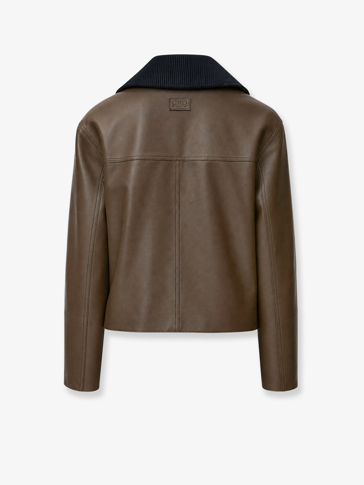 Lightweight nappa leather short jacket with a corduroy collar
