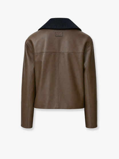 Lightweight nappa leather short jacket with a corduroy collar thumbnail