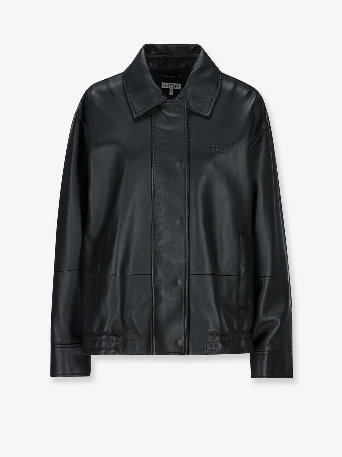 Leather jacket with drawstring