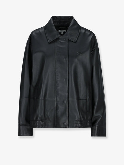 Leather jacket with drawstring thumbnail