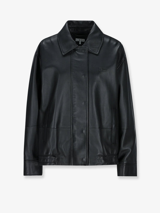 Leather jacket with drawstring
