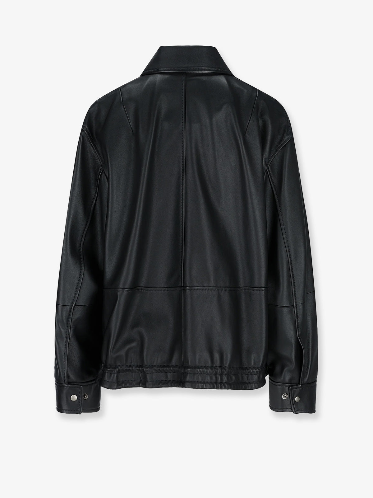 Leather jacket with drawstring