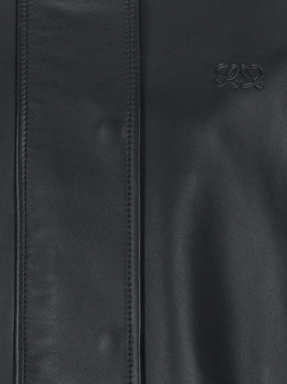 Leather jacket with drawstring thumbnail