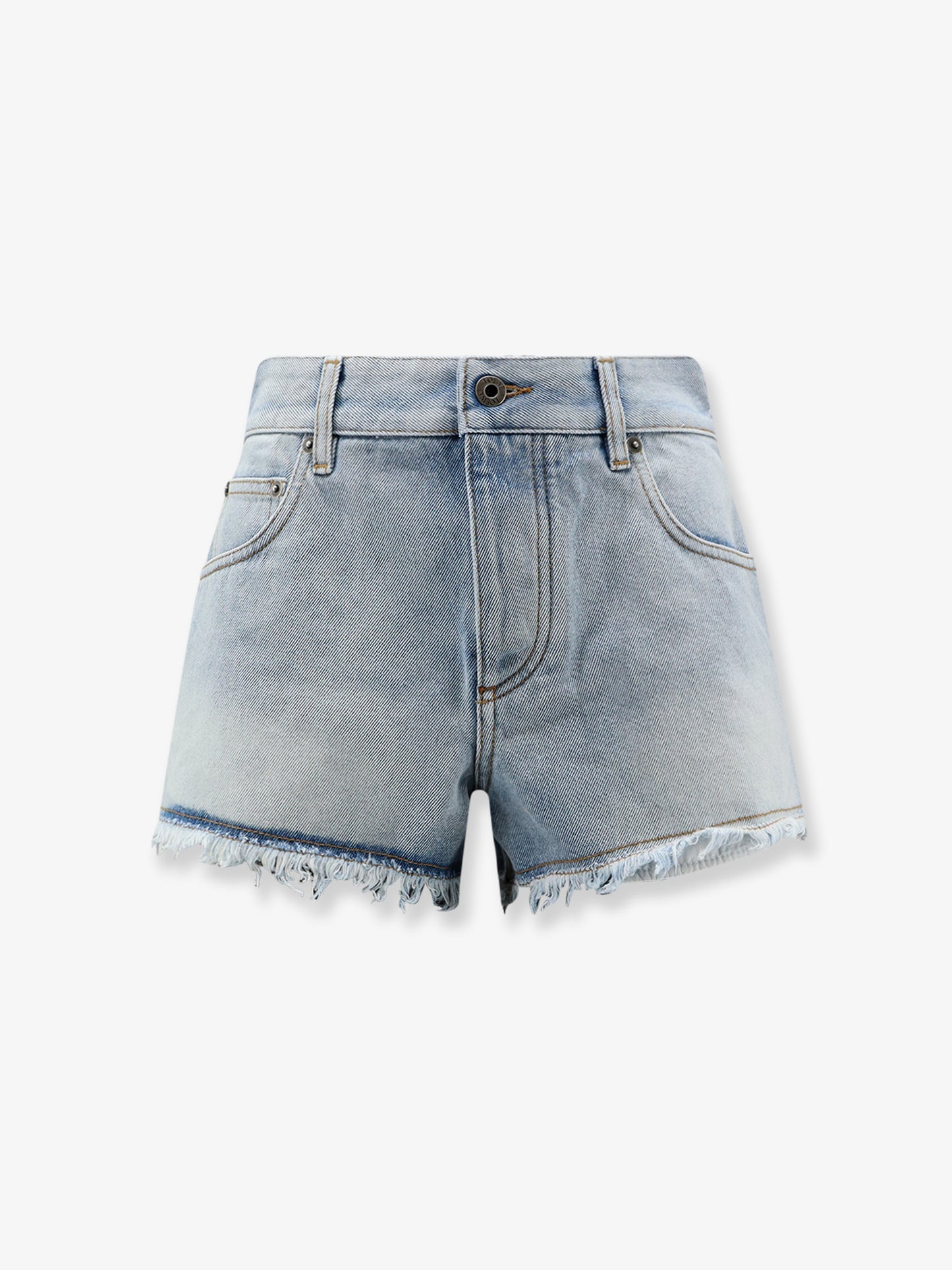 Paula's Ibiza-Blue denim bermuda shorts with frayed edges