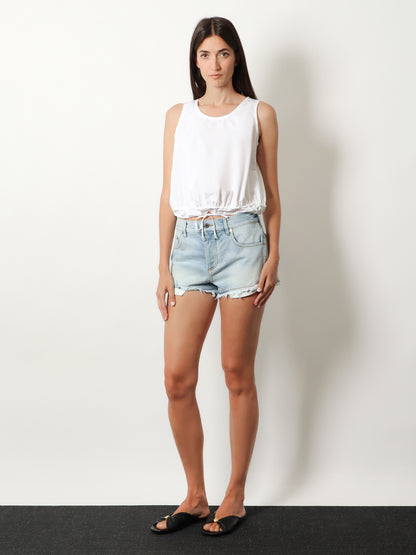 Paula's Ibiza-Blue denim bermuda shorts with frayed edges thumbnail
