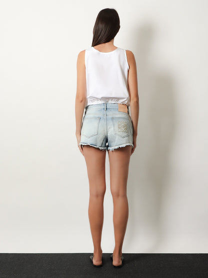 Paula's Ibiza-Blue denim bermuda shorts with frayed edges thumbnail
