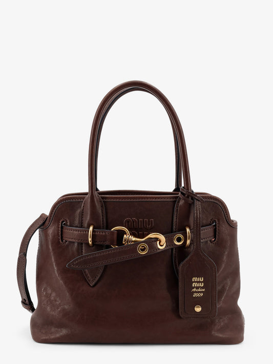 Aventure leather handbag with embossed lettering logo