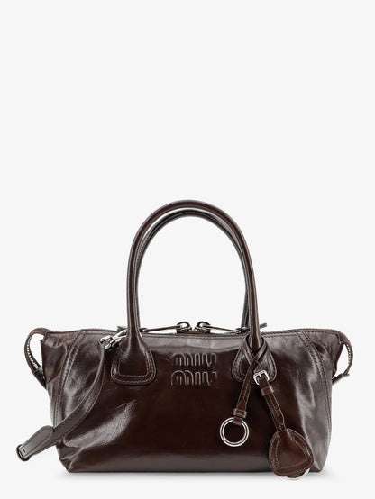Leather handbag with embossed lettering logo thumbnail