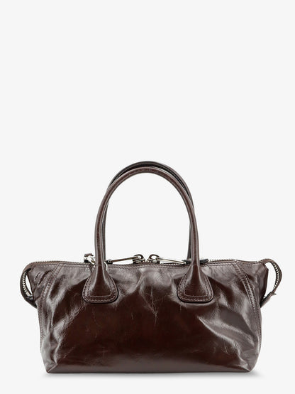 Leather handbag with embossed lettering logo thumbnail