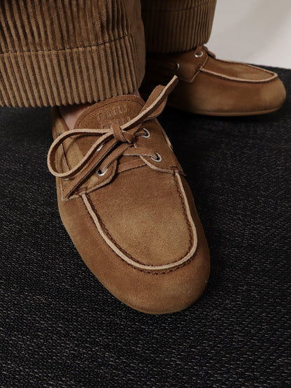 Suede loafers with embroidered logo thumbnail