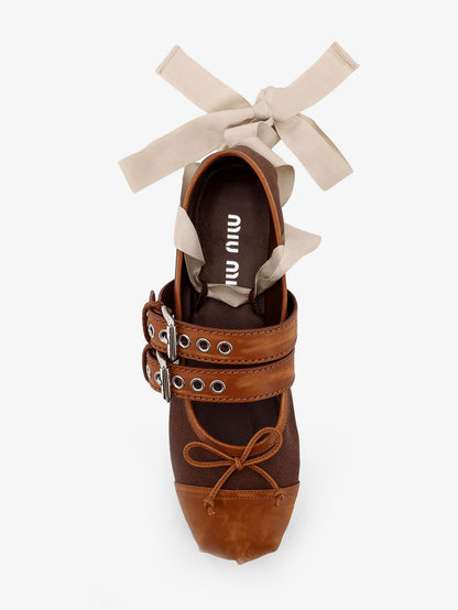 Canvas and leather blend ballerinas thumbnail