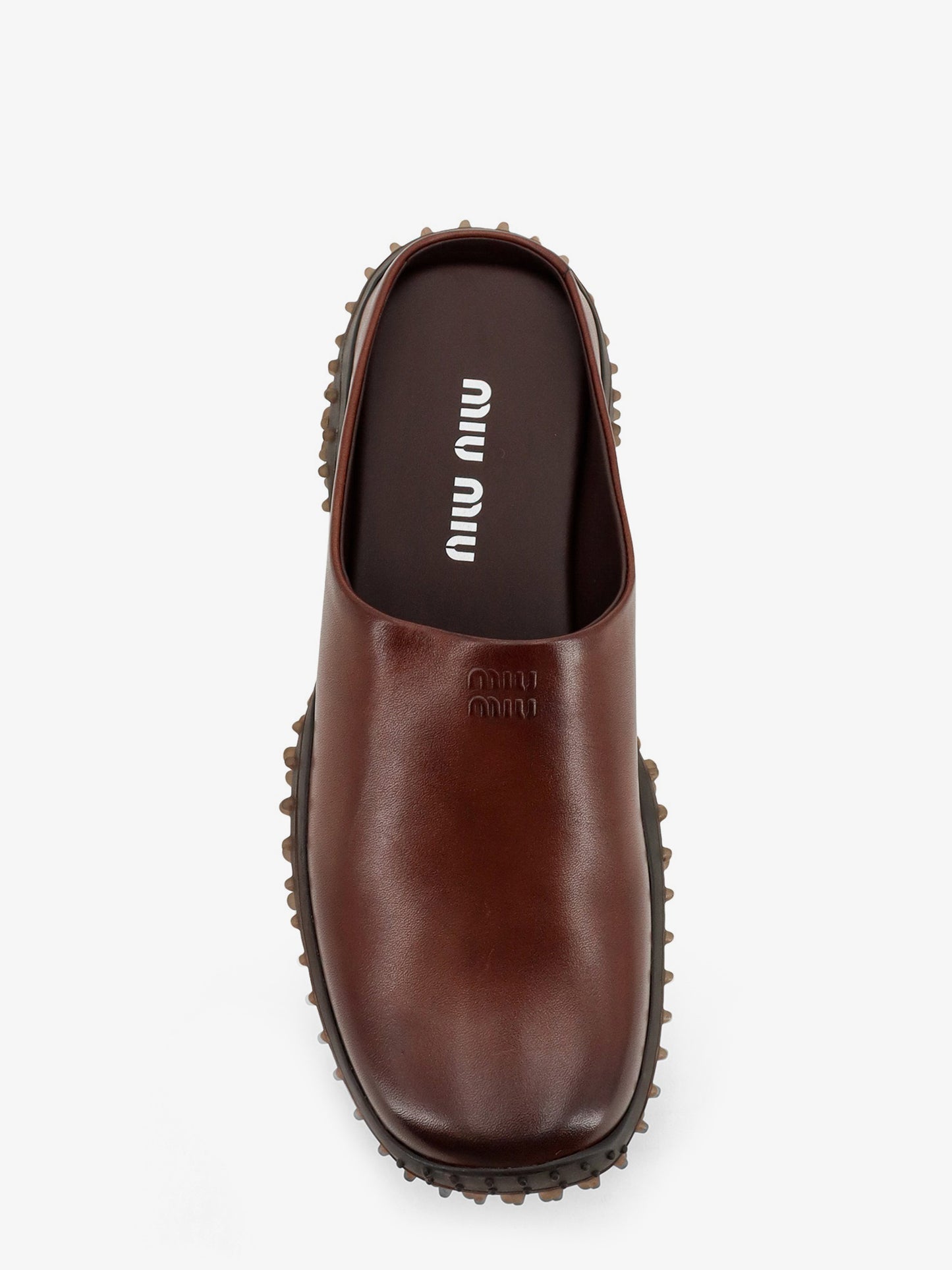 Sabot in pelle con logo lettering in rilievo 