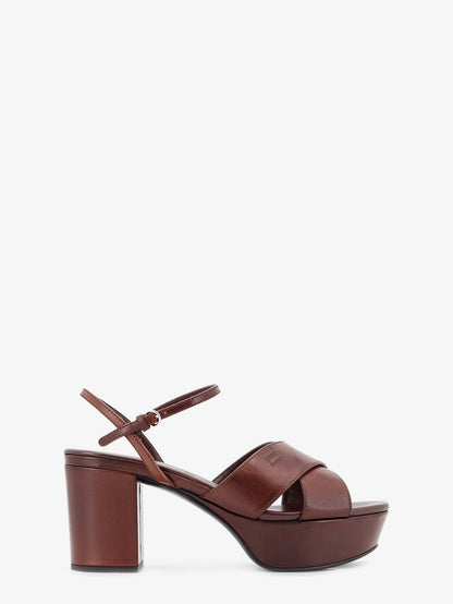 Leather heeled sandals with engraved logo on the side thumbnail