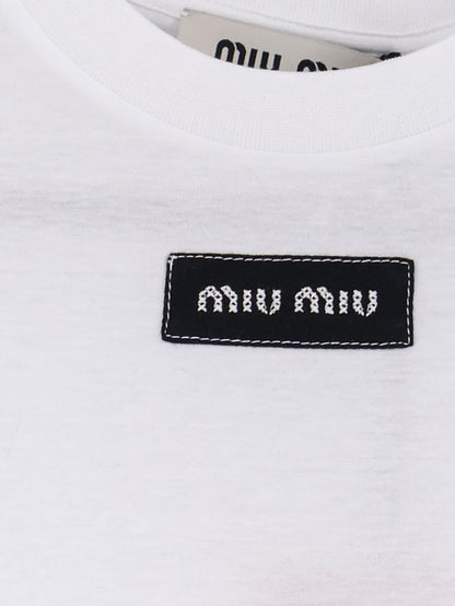 T-shirt in cotone con logo ricamato frontale thumbnail